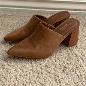 Suede Chunky Heel Mules